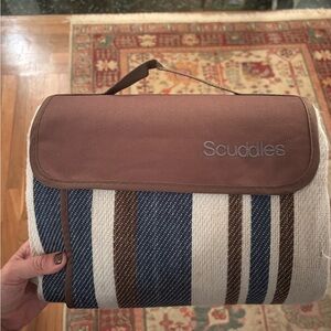 Cuddles Brown and Blue Striped picnic blanket